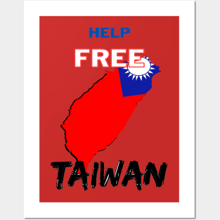 Help Free taiwan - Map of Taiwan in red, blue and white Posters and Art